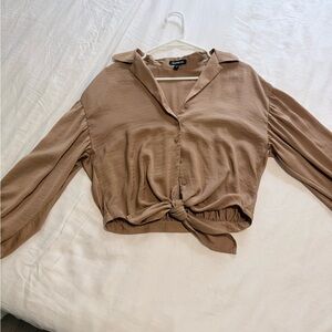 Express Brown Tie-Front Blouse